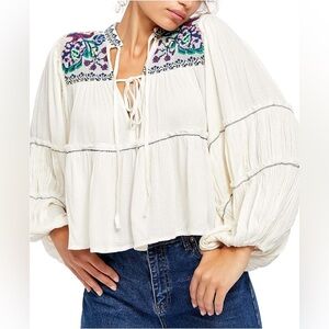 Free People Atlas Clouds Embroidered Blouse